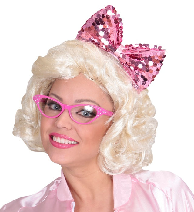 Rosa Haarreif mit großer Pailletten Schleife für Fasnacht und Karneval