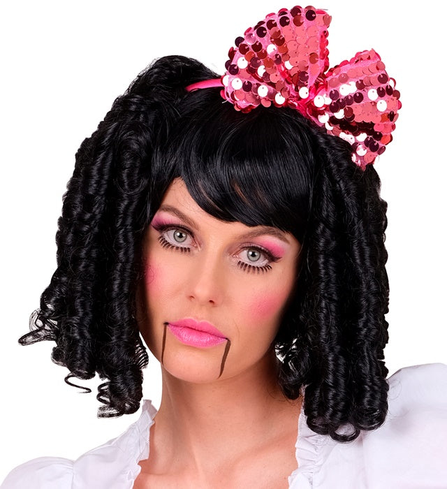 Rosa Haarreif mit großer Pailletten Schleife für Fasnacht und Karneval