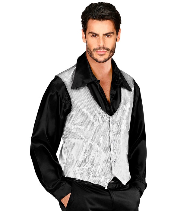 Silberne Paillettenweste für Herren mit glänzendem Design