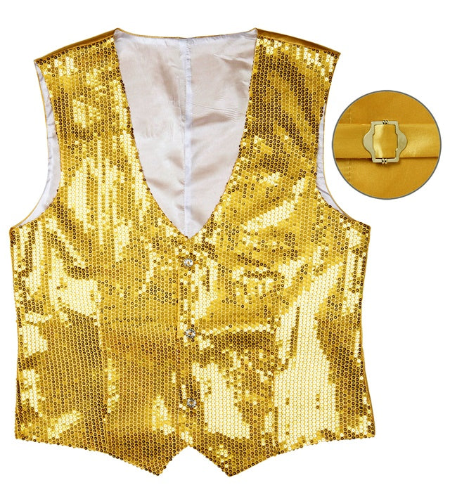 Goldene Paillettenweste für Herren auf weißem Hintergrund
