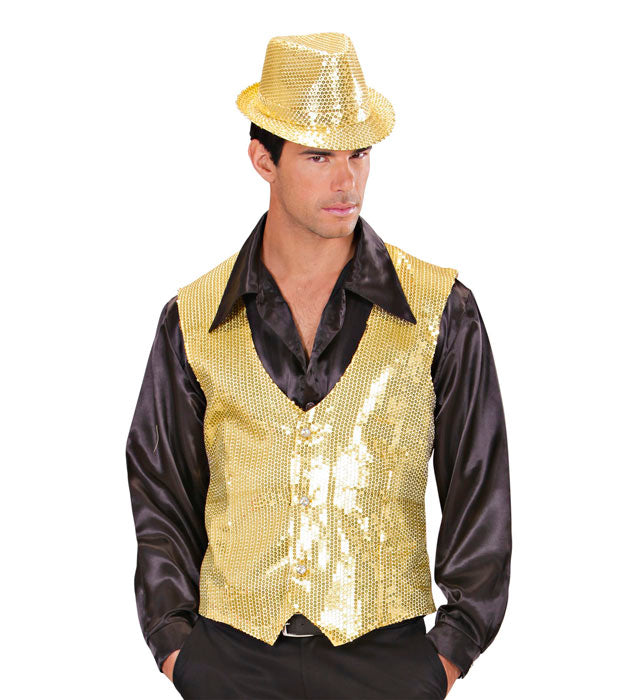 Goldene Paillettenweste für Herren auf weißem Hintergrund