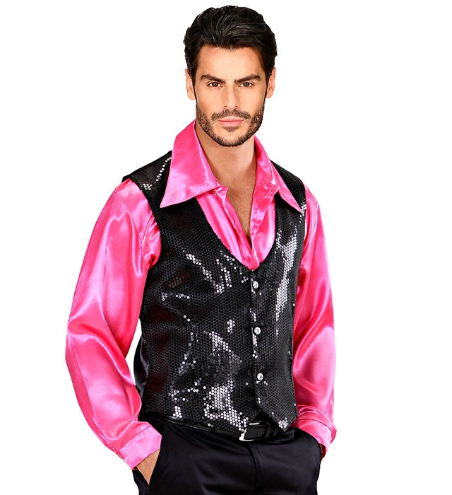 Schwarze Paillettenweste für Herren mit glänzendem Design