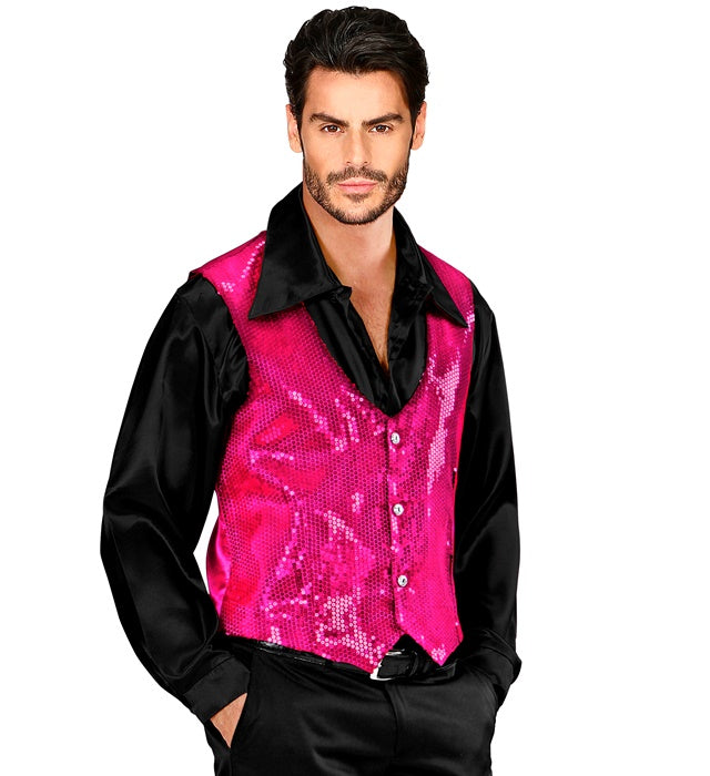 Pinke Paillettenweste für Herren im Fasnacht-Style