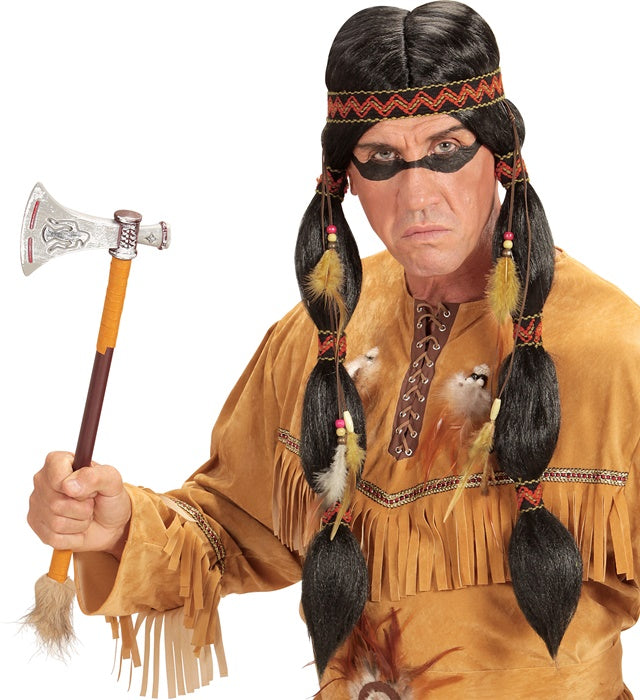 Indianerperücke mit braunem Stirnband für Fasnacht und Karneval