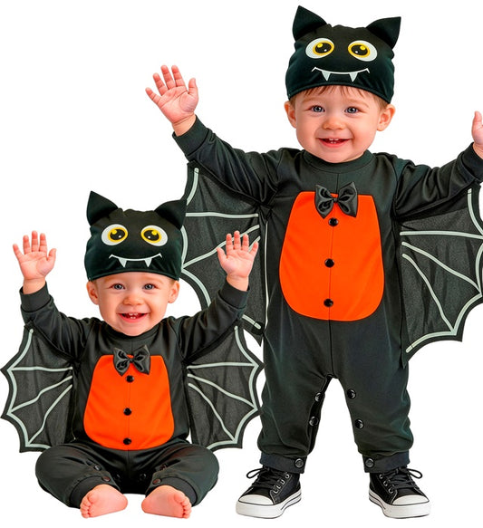 Fledermaus-Kostüm bestehend aus Overall, Flügeln und Kopfbedeckung für Fasnacht und Karneval