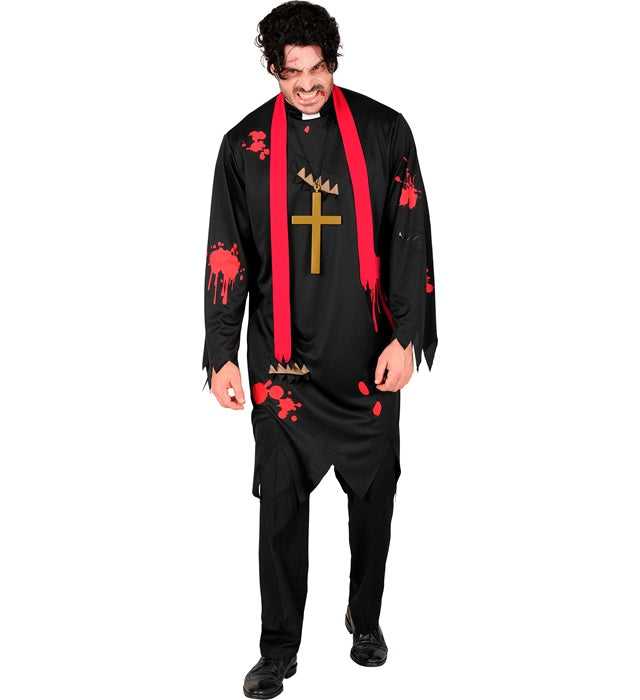 Zombie Priester Kostüm bestehend aus Robe, Schal und Kreuz für Fasnacht