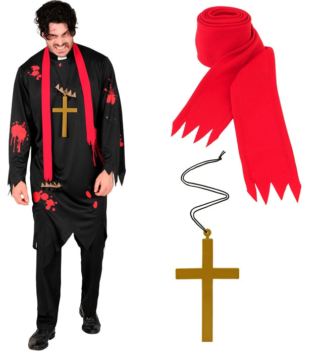 Zombie Priester Kostüm bestehend aus Robe, Schal und Kreuz für Fasnacht