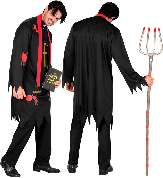 Zombie Priester Kostüm bestehend aus Robe, Schal und Kreuz für Fasnacht