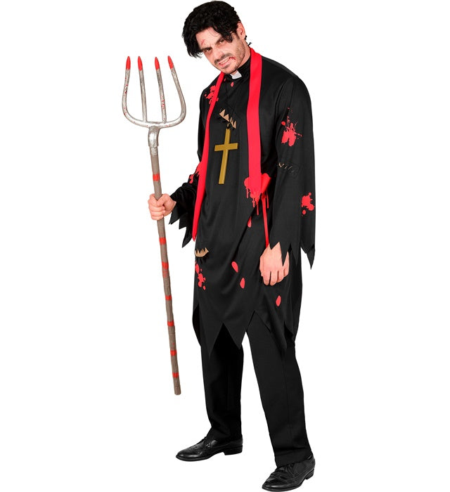 Zombie Priester Kostüm bestehend aus Robe, Schal und Kreuz für Fasnacht