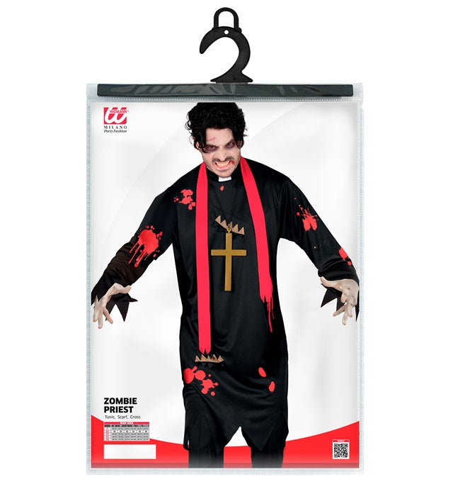 Zombie Priester Kostüm bestehend aus Robe, Schal und Kreuz für Fasnacht