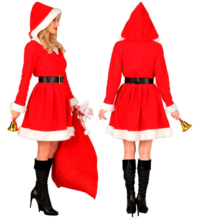 Miss Santa Kleid mit roter Kapuze und Gürtel für Fasnacht und Weihnachtsfeiern