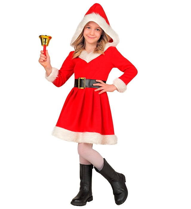 Miss Santa rotes Kleid mit Kapuze und Gürtel für Fasnacht und Weihnachtsfeiern