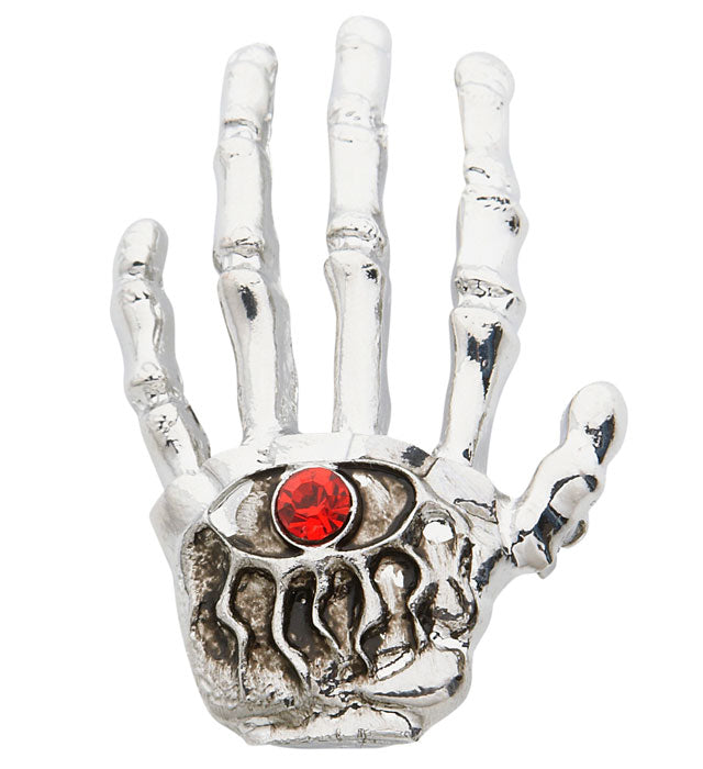 Skelett-Hand Brosche in schwarz-weiss als Halloween Accessoire