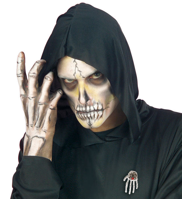 Skelett-Hand Brosche in schwarz-weiss als Halloween Accessoire