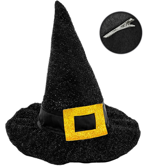Mini schwarzer Hexenhut als Kostümzubehör für Fasnacht und Halloween