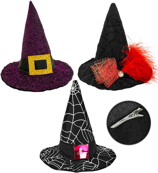 Mini Hexenhut in drei verschiedenen Designs als Fasnachts- und Halloween Accessoire