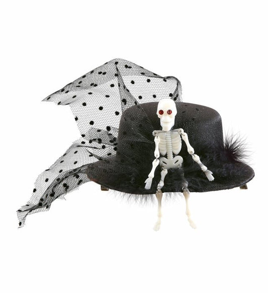 Mini-Zylinder mit Skelett-Motiv als Halloween-Kostümzubehör