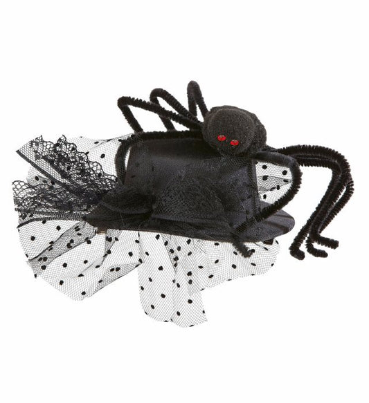 Mini-Zylinder mit realistischer Spinne als Fasnacht Accessoire