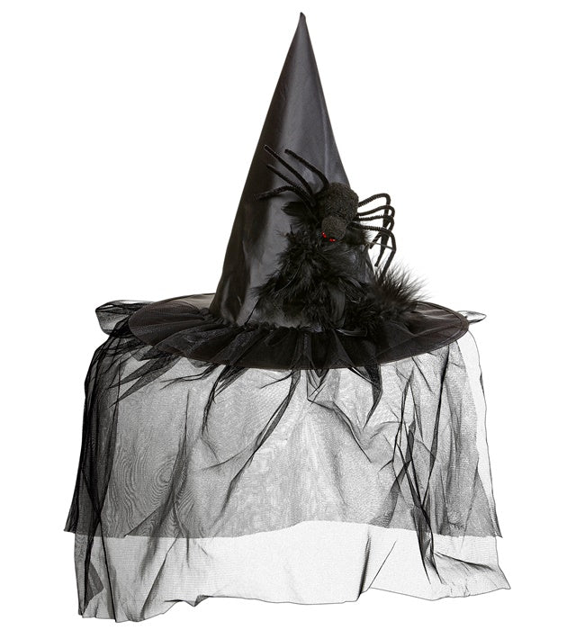 HEXENHUT MIT TÜLL, FEDERN UND SPINNE Schwarz