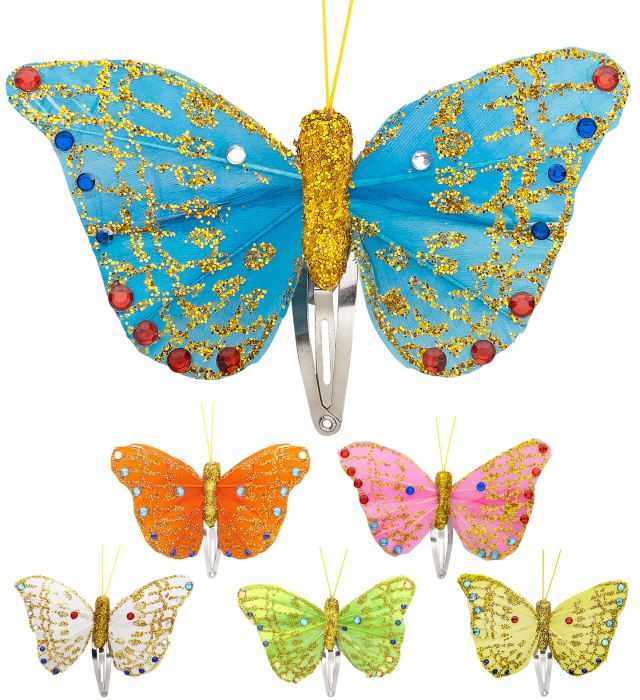 Bunte Schmetterling Haarspangen in verschiedenen Farben sortiert auf weißem Hintergrund
