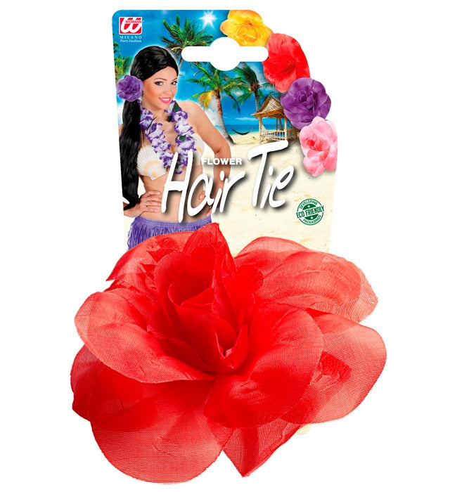 Roter Haargummi mit dekorativer Blume als Fasnachts-Accessoire