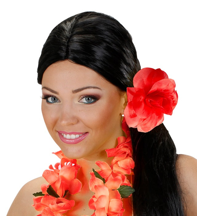 Roter Haargummi mit dekorativer Blume als Fasnachts-Accessoire