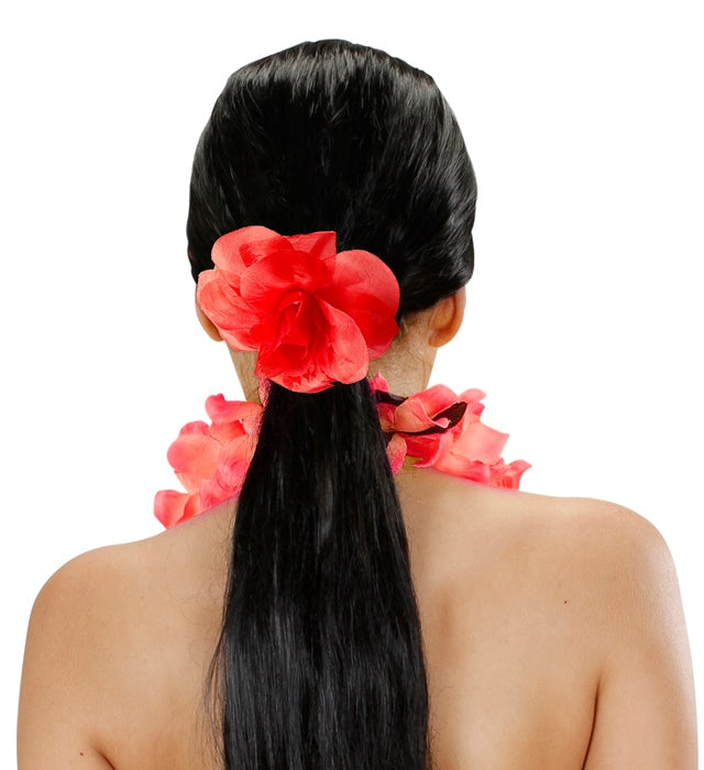 Roter Haargummi mit dekorativer Blume als Fasnachts-Accessoire