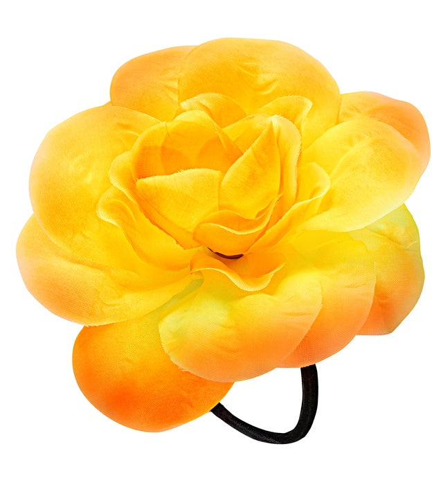 Haargummi mit gelber Blume als farbenfrohes Fasnacht-Accessoire
