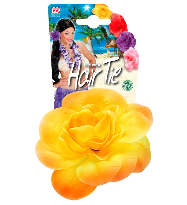Haargummi mit gelber Blume als farbenfrohes Fasnacht-Accessoire