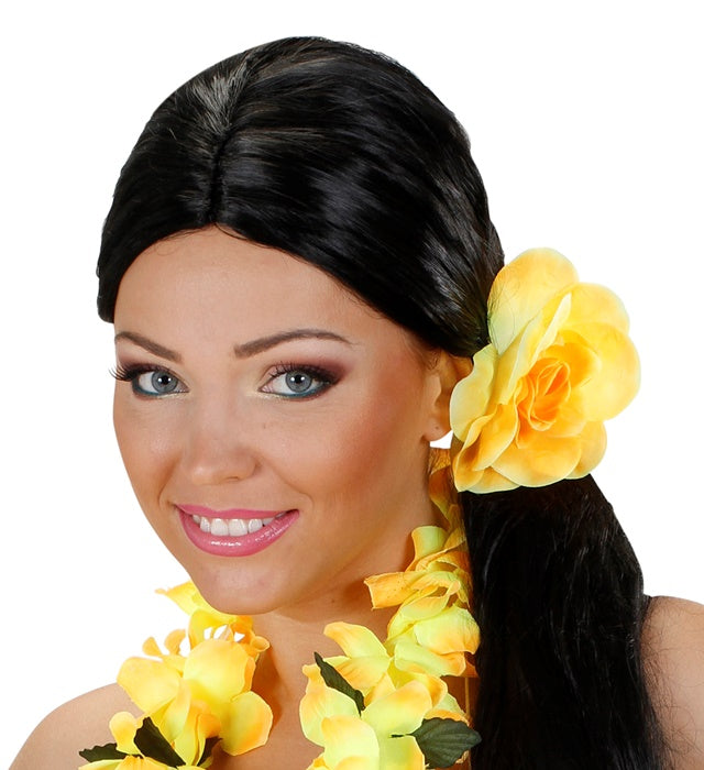 Haargummi mit gelber Blume als farbenfrohes Fasnacht-Accessoire