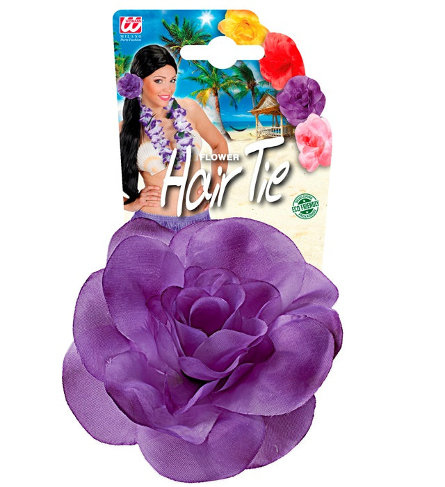 Haargummi mit violetter Blume als Haaraccessoire für Fasnacht
