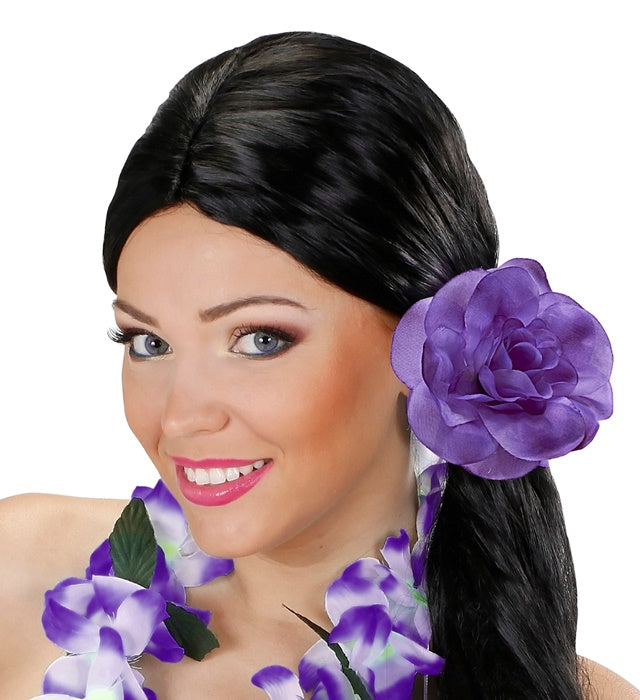 Haargummi mit violetter Blume als Haaraccessoire für Fasnacht