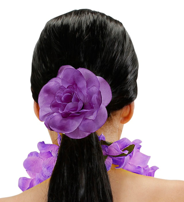 Haargummi mit violetter Blume als Haaraccessoire für Fasnacht