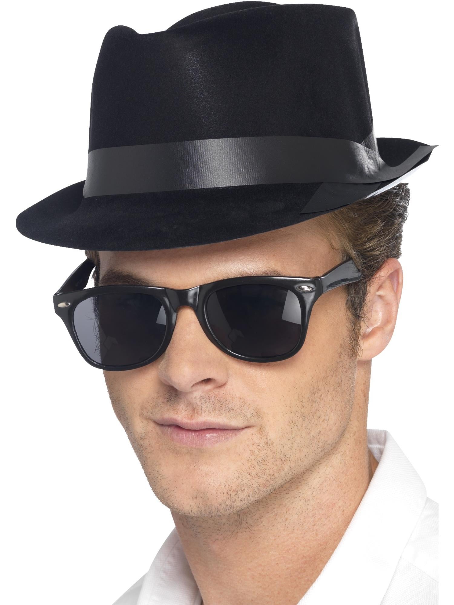 Smiffys schwarzer Flocked Fedora Hut für Herren