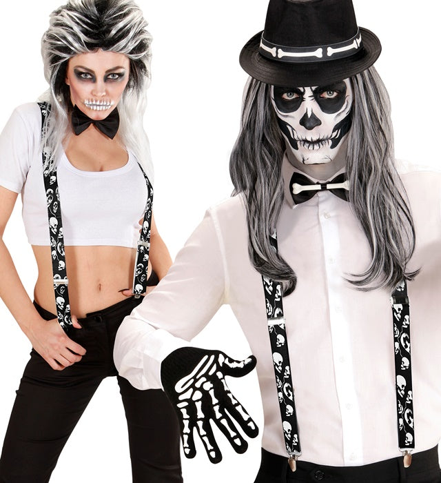Totenkopf Hosenträger mit verstellbarer Länge für Fasnacht und Halloween
