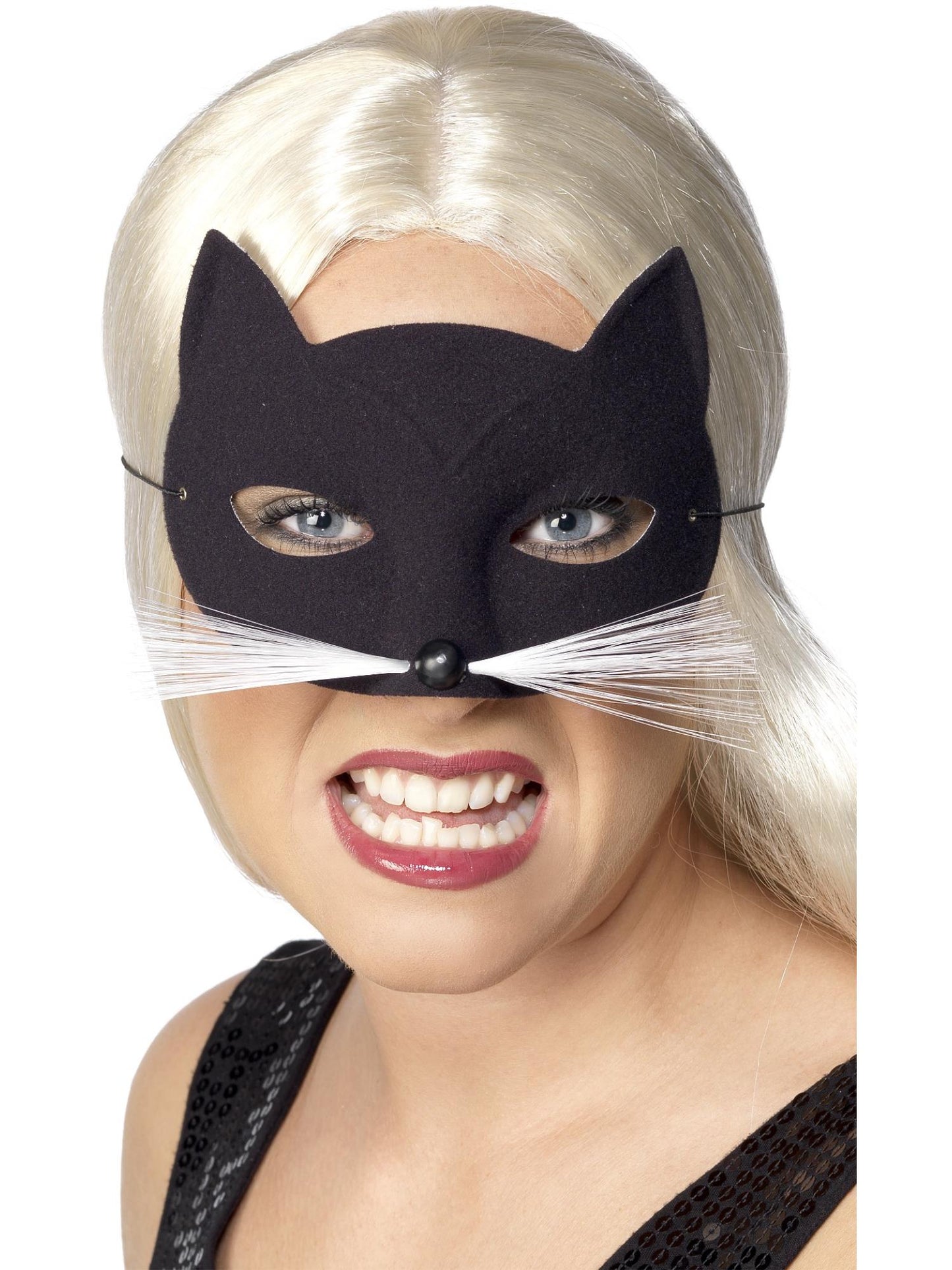 Smiffys schwarze Katzenaugenmaske mit Nase und Schnurrhaaren für Damen