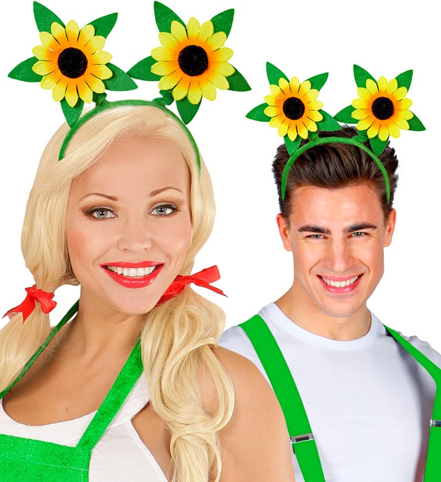 Haarreif mit großen gelben Sonnenblumen als fröhliches Kostümaccessoire