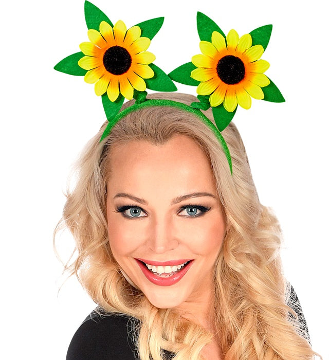 Haarreif mit großen gelben Sonnenblumen als fröhliches Kostümaccessoire