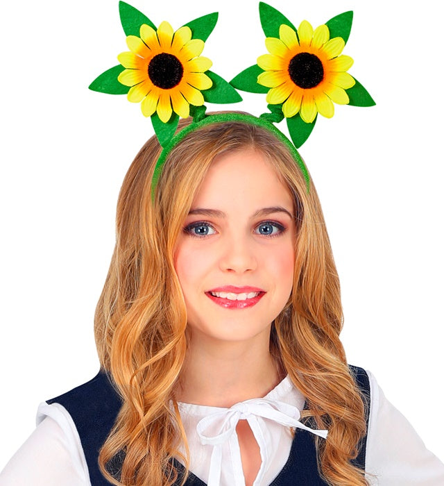 Haarreif mit großen gelben Sonnenblumen als fröhliches Kostümaccessoire