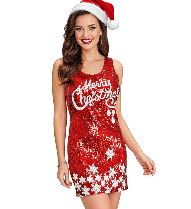 Pailettenkleid Merry Christmas mit glitzernden Pailletten in festlichem Design