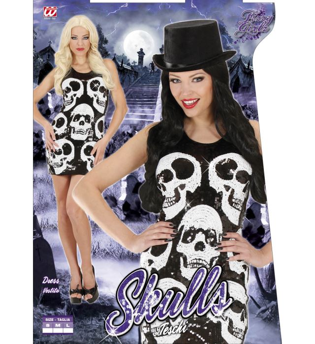 Paillettenkleid mit stilisiertem Schädel-Motiv in Schwarz und Silber