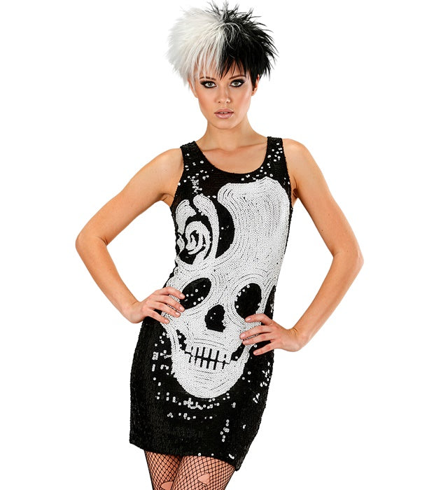 Paillettenkleid mit Schädel-Motiv für Fasnacht und Karneval