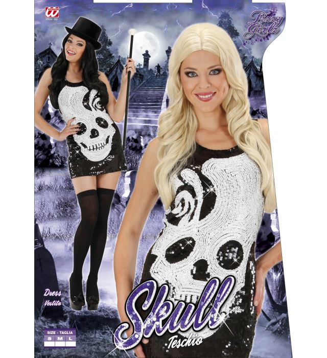 Paillettenkleid mit Schädel-Motiv für Fasnacht und Karneval