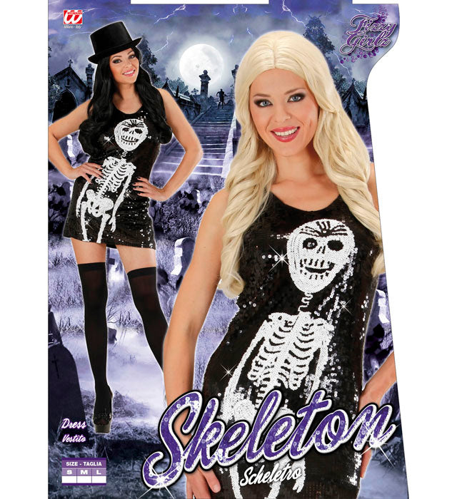 Paillettenkleid mit Skelett-Design in Schwarz und Silber