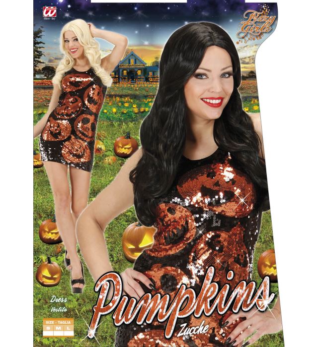 Paillettenkleid mit leuchtendem Kürbis-Motiv für Fasnacht und Halloween