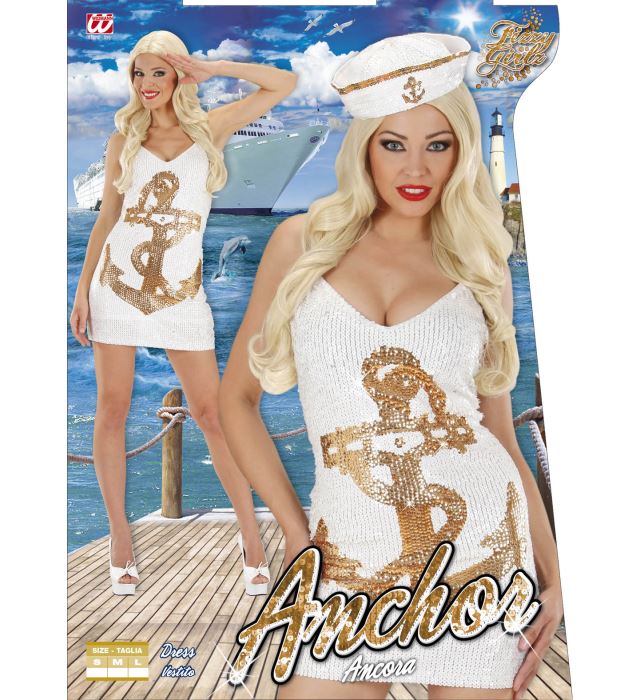 Pailletten Kleid mit blauem Anker-Motiv für Fasnacht und Karneval