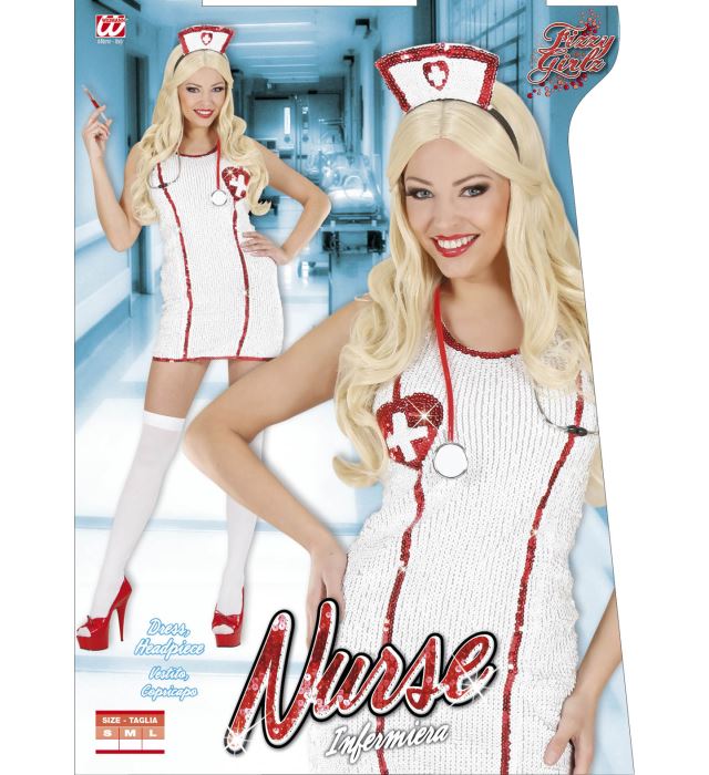 Pailletten-Kostümkleid mit passender Haube in Weiß und Rot für Fasnacht
