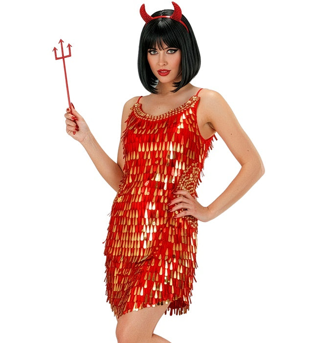 Rot-goldenes Paillettenkleid für Fasnacht und Mottoparty
