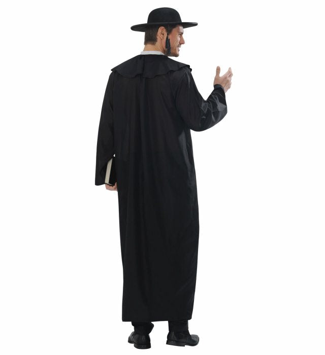 Priester-Kostüm mit schwarzer Robe und Kreuzkette für Fasnacht