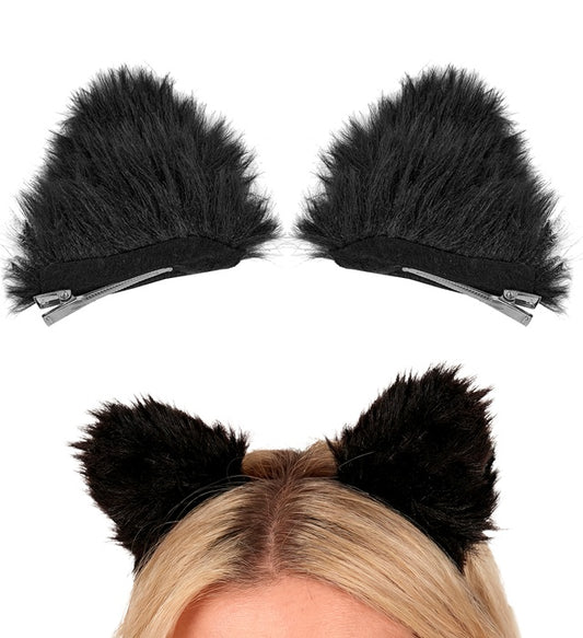 Katzenohren Haarclips in Schwarz als Kostümzubehör für Fasnacht